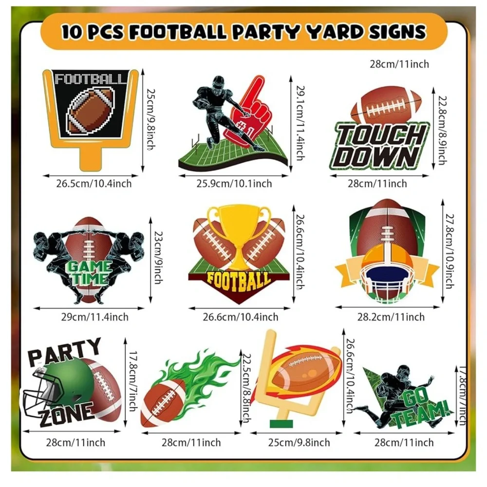 Football Yard Sign with Stakes,10 pcs.,Sports Yard Decorations Footballs Outdoor